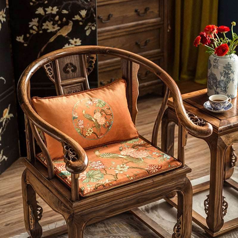 Chinoiserie Short Plush Lumbar Pillow Orange Hydrangea Dream - SinoCultural -- WP003A01