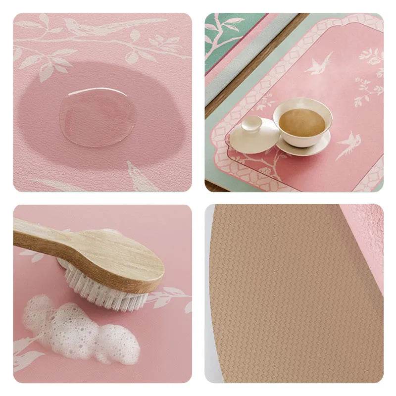 Chinoiserie Powder Pink Kitchen Countertop Drying Mat Dining Mat - SinoCultural -- TMO51A30