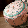 Chinoiserie Plush Powder Pink Flower Living Room Rest Pouf - SinoCultural -- B48J0015-C