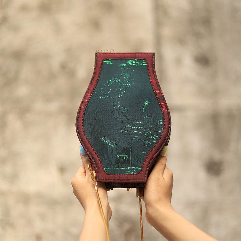 Ultra-Light Water Bottle-Shaped Song Brocade Vintage Style Crossbody Bag 164g - SinoCultural -- GD1204