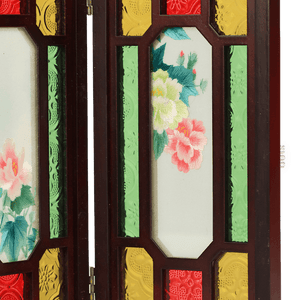 Hand Embroidery Peony Flower Rosewood Cantonese Mansion Window Ornament - SinoCultural -- BXL06WCS174A07