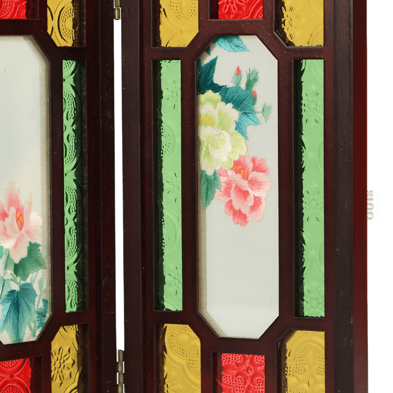 Hand Embroidery Peony Flower Rosewood Cantonese Mansion Window Ornament - SinoCultural -- BXL06WCS174A07