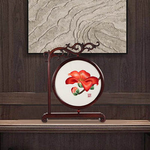 Handcrafted Embroidery Kapok Flower Tabletop Decoration for Living Room - SinoCultural -- JZSX002A06