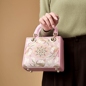 Song Brocade Powder Pink Crossbody Handbag Lotus & Lucky Rabbit Pattern - SinoCultural -- P12065302-1