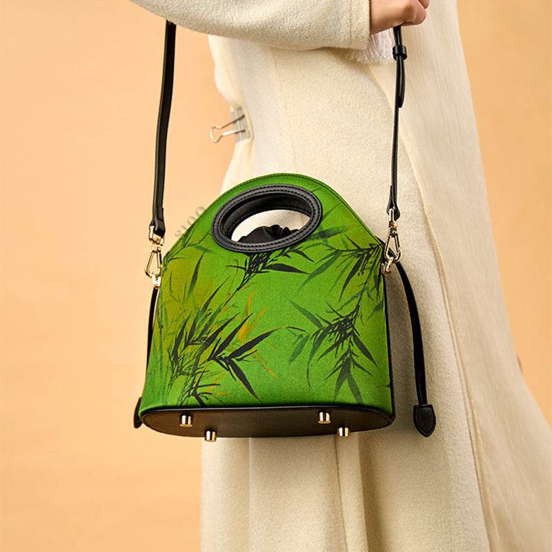 Xiangyunsha Silk Bamboo Green Drawstring Bucket Bag - SinoCultural -- YS120670-2