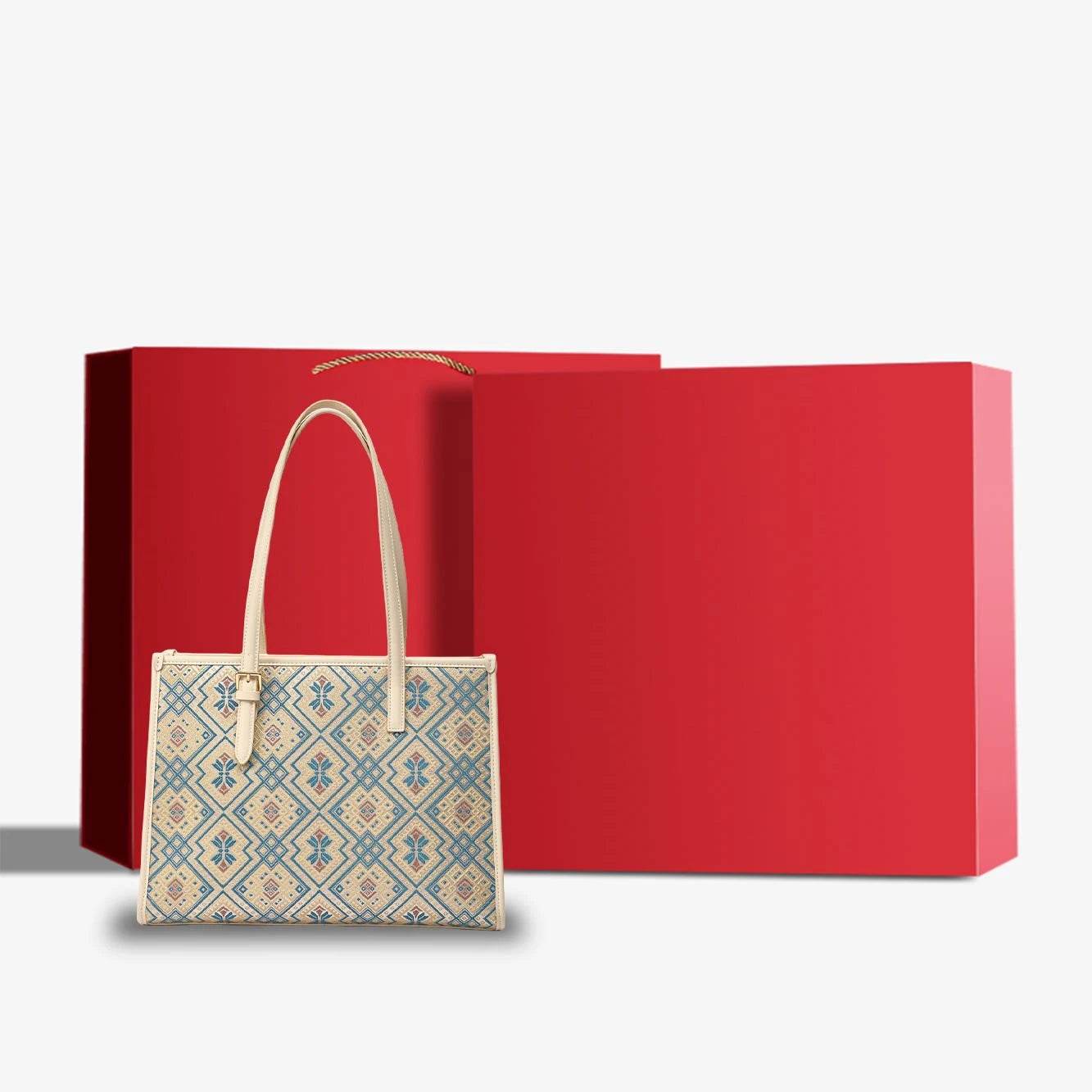 Zhuang Brocade Handicraft Large-Capacity Commuter Tote Bag - SinoCultural -- FJ120765-2