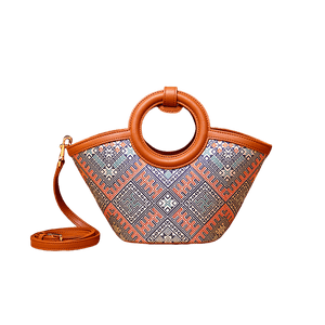 Zhuang Brocade Handicraft Unique Crossbody Basket Bag - SinoCultural -- FJ120001-2
