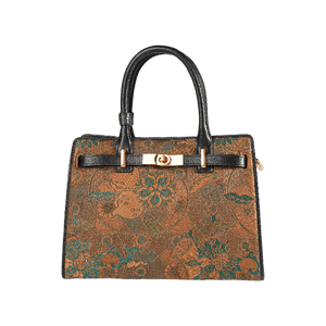 Handmade Song Brocade Chinoiserie Vintage Brown Kelly Bag - SinoCultural -- W4188-3