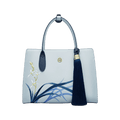 Embroidery Leather Tote Bag Blue Orchid with Pendant - SinoCultural -- P120452