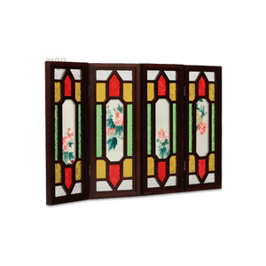 Hand Embroidery Peony Flower Rosewood Cantonese Mansion Window Ornament - SinoCultural -- BXL06WCS174A07
