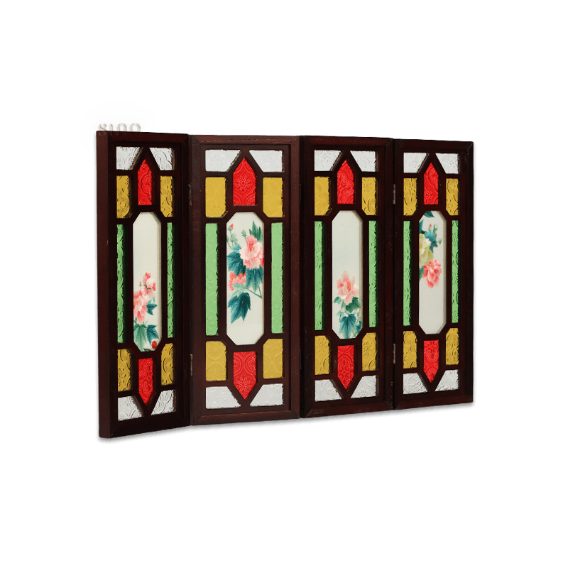 Hand Embroidery Peony Flower Rosewood Cantonese Mansion Window Ornament - SinoCultural -- BXL06WCS174A07