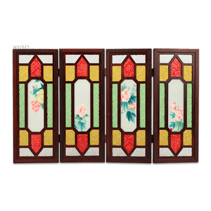 Hand Embroidery Peony Flower Rosewood Cantonese Mansion Window Ornament - SinoCultural -- BXL06WCS174A07