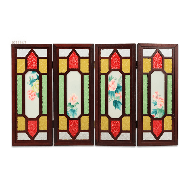 Hand Embroidery Peony Flower Rosewood Cantonese Mansion Window Ornament - SinoCultural -- BXL06WCS174A07