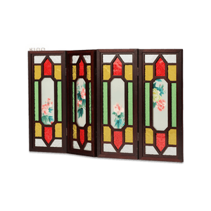 Hand Embroidery Peony Flower Rosewood Cantonese Mansion Window Ornament - SinoCultural -- BXL06WCS174A07