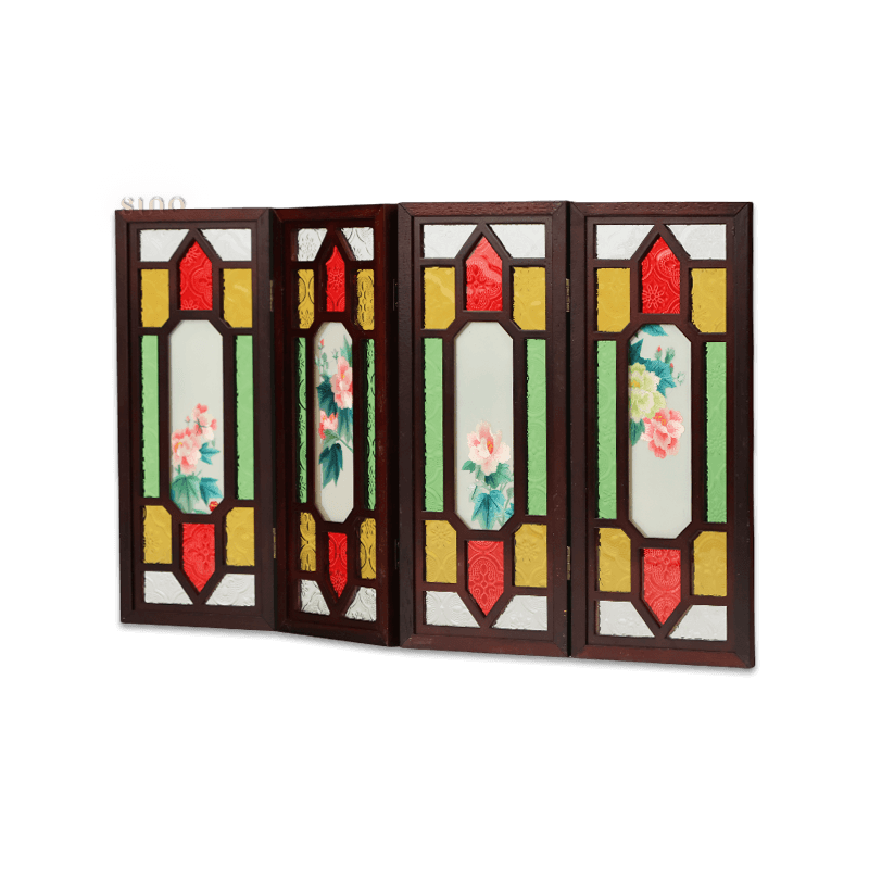Hand Embroidery Peony Flower Rosewood Cantonese Mansion Window Ornament - SinoCultural -- BXL06WCS174A07