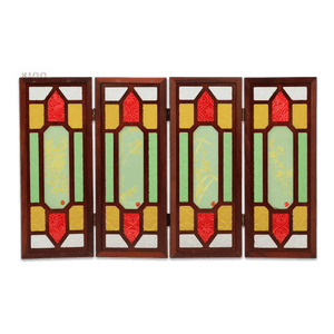 Hand-Embroidered Cantonese Mansion Window Ornament in Sandalwood Frame - SinoCultural -- BXL06WCS174A08