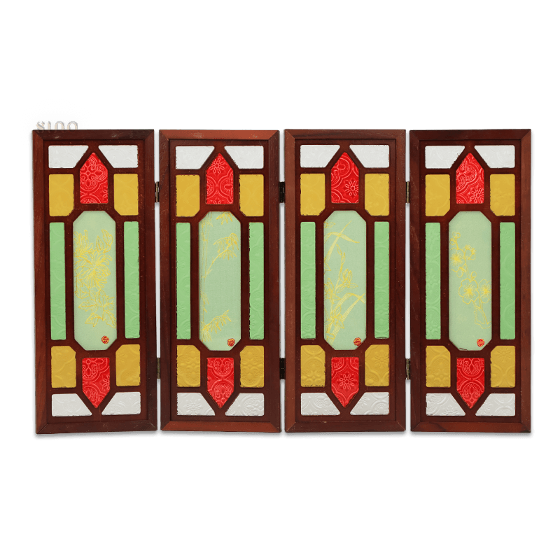 Hand-Embroidered Cantonese Mansion Window Ornament in Sandalwood Frame - SinoCultural -- BXL06WCS174A08