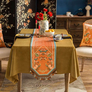Chinoiserie Orange Mountain Hydrangea Table Runner - SinoCultural -- TR005Y160