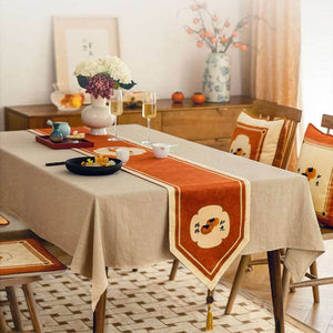 Chinoiserie Orange Table Runner Persimmons Blessings - SinoCultural -- TR007A160