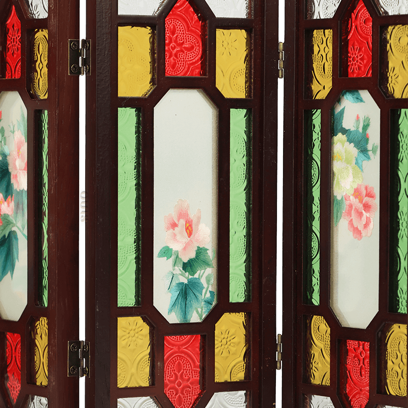 Hand Embroidery Peony Flower Rosewood Cantonese Mansion Window Ornament - SinoCultural -- BXL06WCS174A07