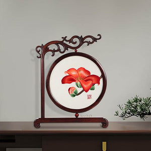 Handcrafted Embroidery Kapok Flower Tabletop Decoration for Living Room - SinoCultural -- JZSX002A06