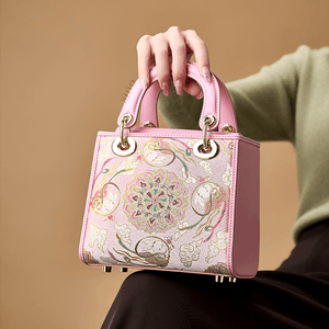 Song Brocade Powder Pink Crossbody Handbag Lotus & Lucky Rabbit Pattern - SinoCultural -- P12065302-1