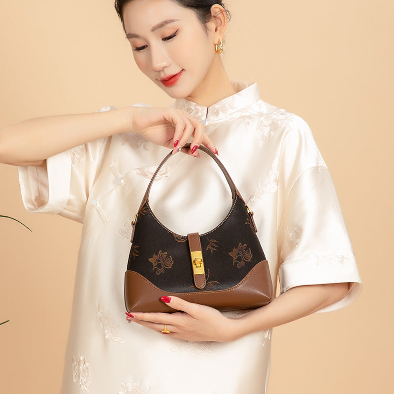 Xiangyun Silk Bag New Chinese Style  Genuine Leather Single Shoulder Bag