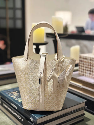 Shangjiukai White Dingsheng Song Brocade Basket Bag – Mulberry Silk Chinese Handbag-brocademodern