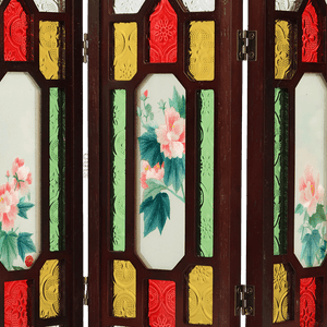 Hand Embroidery Peony Flower Rosewood Cantonese Mansion Window Ornament - SinoCultural -- BXL06WCS174A07
