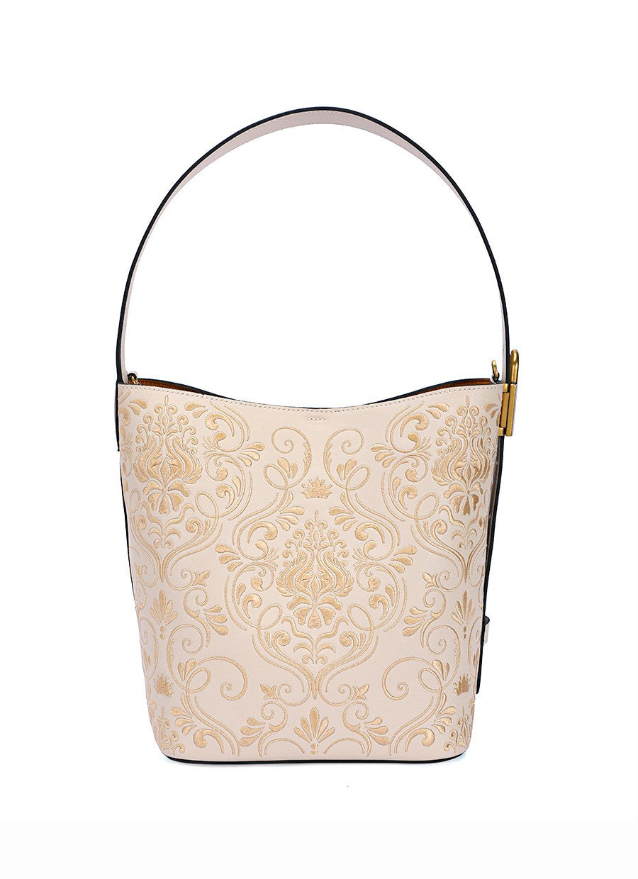 New Chinese Style Embroidered Bucket Bag – Dunhuang Scroll Grass Pattern Shoulder Bag, Mother’s Day Gift