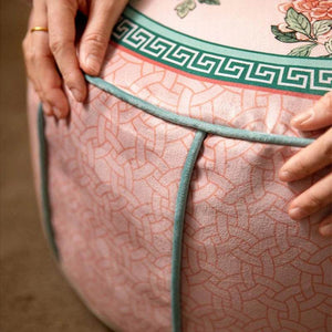 Chinoiserie Plush Powder Pink Flower Living Room Rest Pouf - SinoCultural -- B48J0015-C