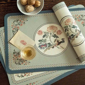 2-Piece Chinoiserie Spring Bird and Flower Pattern Washable Placemat - SinoCultural -- TM036A3045
