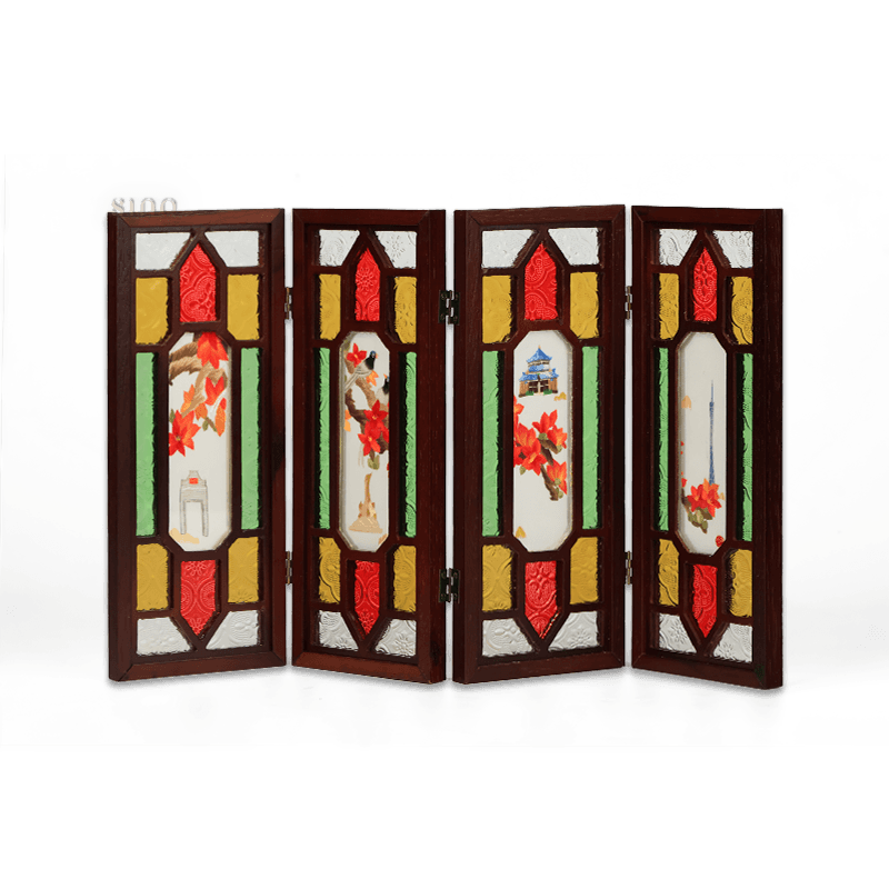 Embroidery Chinese Style Rosewood Cantonese Mansion Window Ornament - SinoCultural -- BXL06WCS174A02