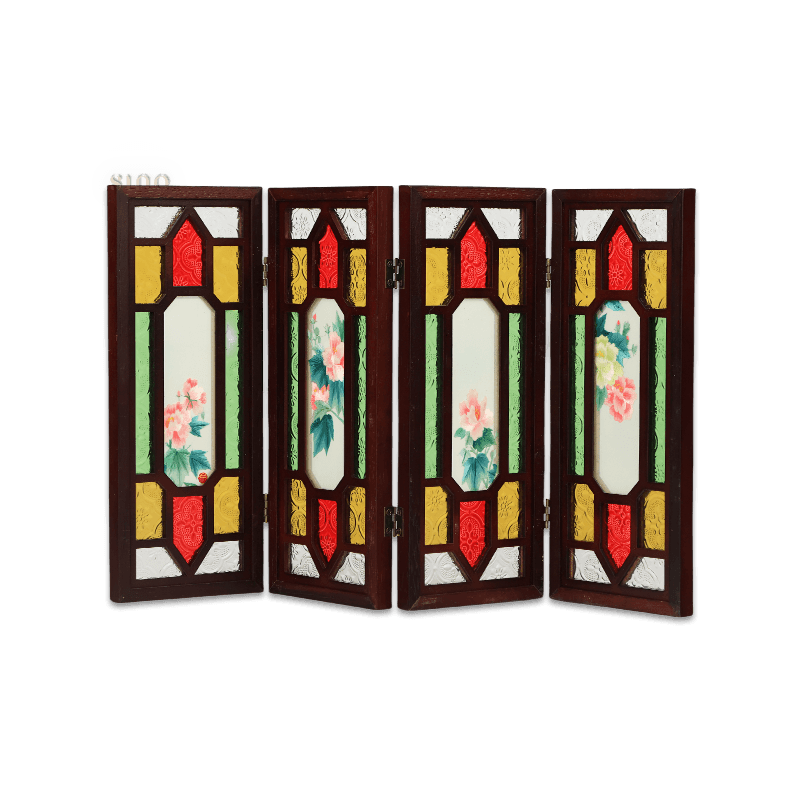 Hand Embroidery Peony Flower Rosewood Cantonese Mansion Window Ornament - SinoCultural -- BXL06WCS174A07