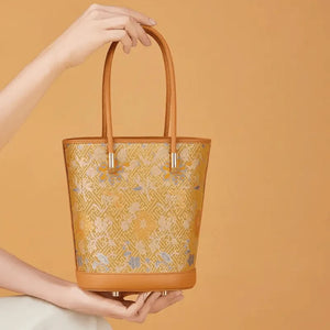 Song Brocade Mulberry Silk Tote Bucket Bag - SinoCultural -- P120636