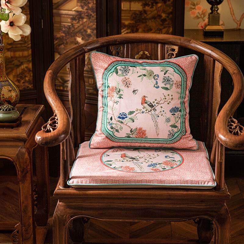 Chinoiserie Spring Powder Pink High-end Wooden Chair Cushion - SinoCultural -- SC005A38