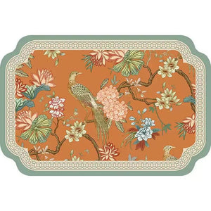 2-Piece Chinoiserie Mountain Hydrangea Leather Washable Placemat - SinoCultural -- TM015A3045