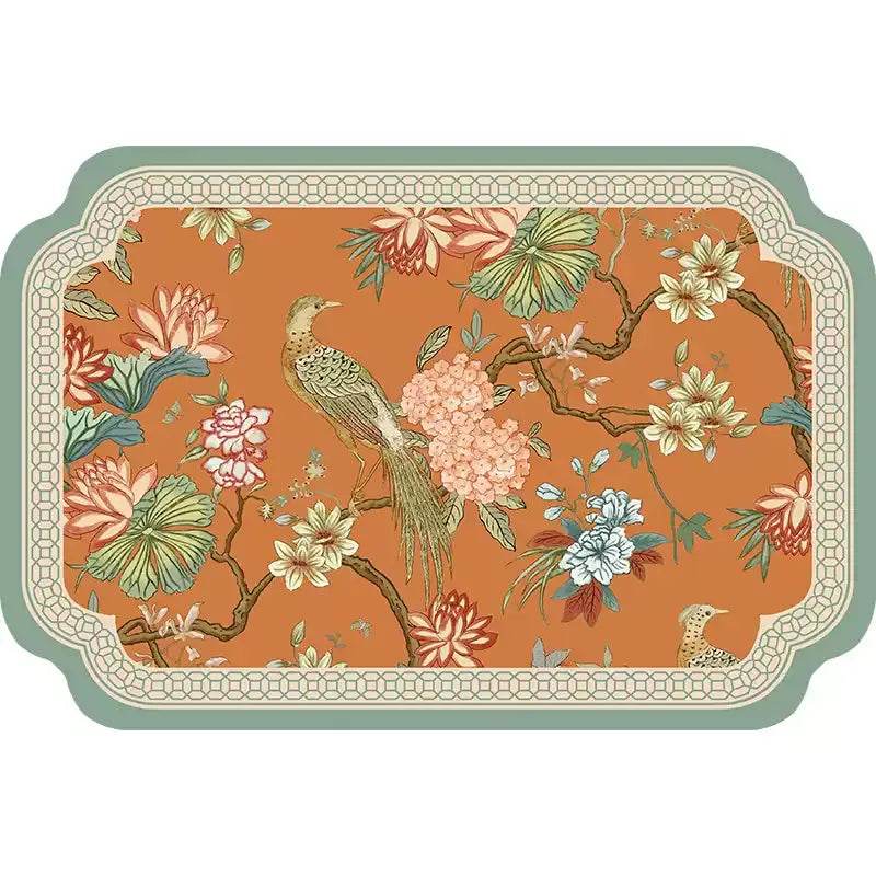 2-Piece Chinoiserie Mountain Hydrangea Leather Washable Placemat - SinoCultural -- TM015A3045