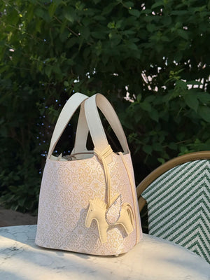 Shangjiukai White Dingsheng Song Brocade Basket Bag – Mulberry Silk Chinese Handbag-brocademodern