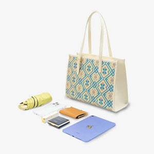 Zhuang Brocade Handicraft Large-Capacity Commuter Tote Bag - SinoCultural -- FJ120765-2