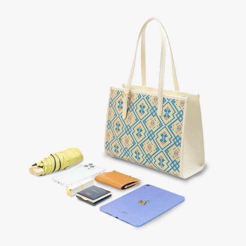 Zhuang Brocade Handicraft Large-Capacity Commuter Tote Bag - SinoCultural -- FJ120765-2