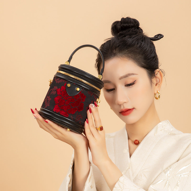 Zhang Rong Bag New Chinese Style Genuine Leather Bucket Bag