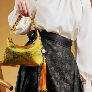 Chinese Painting Xiangyunsha Silk Shoulder Bag Designer Handbag - SinoCultural -- P170083