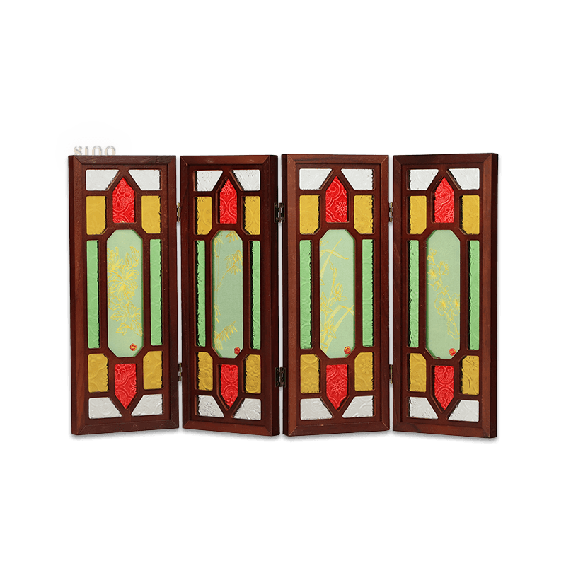 Hand-Embroidered Cantonese Mansion Window Ornament in Sandalwood Frame - SinoCultural -- BXL06WCS174A08