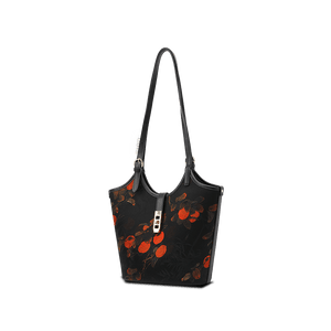 Xiangyunsha Silk Leather Printed Persimmon Bucket Bag - SinoCultural -- YS120762