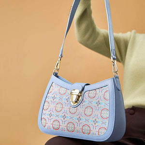 Song Brocade Leather Blue Shoulder Bag Ruyi Pattern - SinoCultural -- FJ270038-1