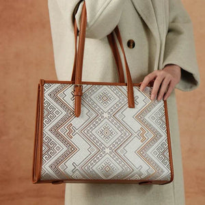 Zhuang Brocade Handicraft Large-Capacity Commuter Tote Bag - SinoCultural -- FJ120765-2
