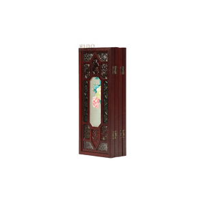 Hand Embroidery Peony Flower Rosewood Cantonese Mansion Window Ornament - SinoCultural -- BXL06WCS174A07