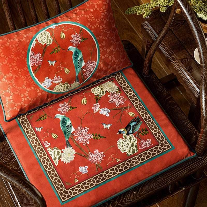 Chinoiserie Palace Red Glaze Festive Wooden Chair Cushion - SinoCultural -- SC008A38