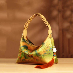 Chinese Painting Xiangyunsha Silk Shoulder Bag Designer Handbag - SinoCultural -- P170083
